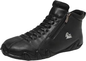 Женские и мужские повседневные модные кожаные кроссовки, противоскользящие, для вождения и ходьбы, высокие ботинки чукка, из натуральной кожи, без шнурков, легкие спортивные туфли, обувь для ходьбы и вождения, походов и кемпинга Toumov, черный