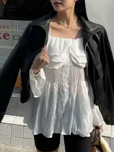Блузка с квадратным вырезом Блузка с присборенными пышными рукавами. Женские топы Doux Belle, цвет White