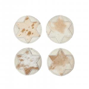 Подставки под стаканы в форме звезды, набор из 4 штук, круглые, в стиле пэчворк, изготовлены из меха и кожи, 10 см Homescapes, мультиколор