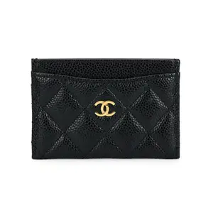CHANEL Женский кардхолдер из личи грайн коровьей кожи черный