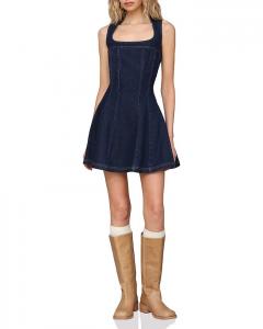 Платье с панелями, приталенное, расклешенное, с короткими рукавами Avec Les Filles, синий