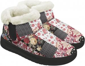 Женские мини-ботинки Fuzzy Platform, классические зимние ботинки до щиколотки с стелькой из поролона с эффектом памяти, легкая подошва с противоскользящим эффектом Chririnla, Patchwork Flower