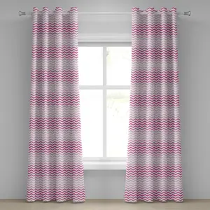 Штора на люверсах ABAKUHAUS нежно-розового цвета с зигзагообразным узором шеврон и переплетенными параллельными линиями в яркой графике, декоративная двухпанельная штора на окно, 280 см x 245 см, цвет: пурпурно-белый Abakuhaus