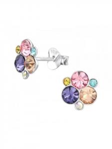 Alexander York Серьги-гвоздики, радужные серьги с кристаллами из серебра 925 пробы, комплект из 2 штук