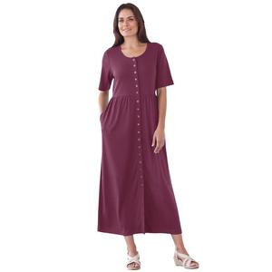 Женщина в женском базовом платье размера плюс на пуговицах спереди Woman Within, цвет Deep Claret