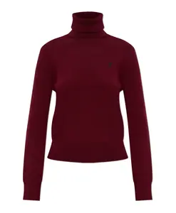 Шерстяной свитер с высоким воротником и вышитым логотипом. Ami Paris, красный