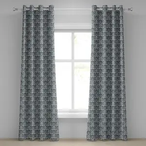 Штора на люверсах ABAKUHAUS с черепами в стиле барокко и цветочным орнаментом, пугающий художественный принт, декоративные двухпанельные шторы, 280 см x 245 см, цвет: антрацитовый серый и белый