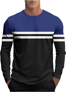 Мужская футболка с длинным рукавом Color Block Striped Pullover Casual Crew Neck