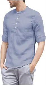 Мужская рубашка-поло Henley с 3/4 рукавом и воротником-стойкой