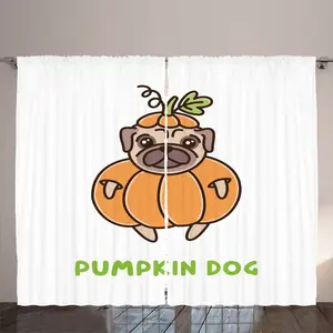 Штора ABAKUHAUS в деревенском стиле на Хэллоуин, забавная тыква, собака-мопс, универсальная ленточная штора для гостиной с петлями и крючками, 280 x 225 см, абрикосово-зеленый с белым Abakuhaus