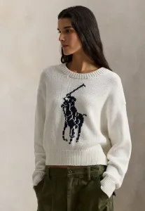 Хлопковый свитер с круглым вырезом и изображением большого пони Polo Ralph Lauren, White