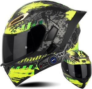 Шлем мотоциклетный TONCXRW Bluetooth, черный / зеленый