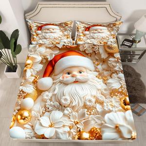 Erosebridal Комплект постельного белья с новогодним принтом золотых украшений, Gold White Red