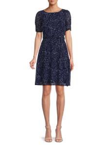 Платье-клеш с принтом DKNY, темно-синий