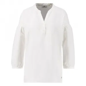 Блуза из льняного микса с длинными рукавами Fynch Hatton с рюшами, белый