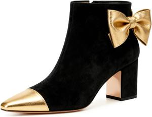 Женские ботильоны Zszszsu с квадратным носком, бантом, массивным каблуком, боковой молнией, для вечеринок и повседневной носки, зимняя обувь, размеры 4-16 US, Black