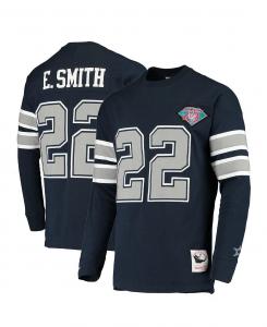 Мужская футболка Emmitt Smith темно-синего цвета с длинными рукавами Dallas Cowboys Throwback с именем и номером игрока в отставке Mitchell & Ness