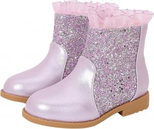 Детские ботинки для девочек с пайетками, с отделкой из искусственного меха внутри, на шнуровке, с кружевной отделкой, модель «Принцесса», с нескользящей мягкой подошвой, на платформе, теплые зимние сапожки Generic, Purple-A