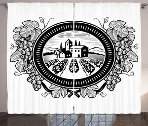 Штора ABAKUHAUS Виноград в деревенском стиле, Дом с виноградником в раме, универсальная ленточная штора для гостиной с петлями и крючками, 280 x 225 см, цвет: антрацитовый серый и белый Abakuhaus