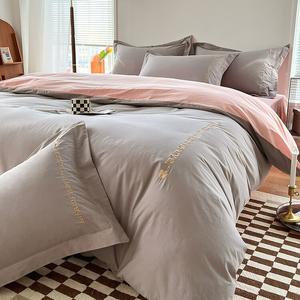 Yalu Комплект постельного белья 2.0 м, пододеяльник 220x240 см, цвет мистический серый + розовый, класс А, всесезонный