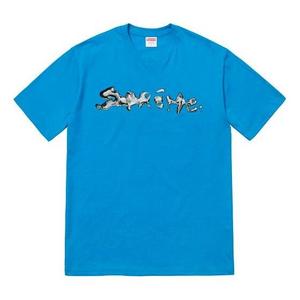 Футболка fw18 fw18 liquid bright blue logo tee Supreme, синий