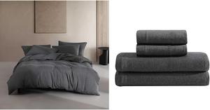 Calvin Klein Комплект постельного белья, размер Twin XL (203x274 см), включает пододеяльник, простыню с глубоким карманом и наволочку, из меланжевого хлопка, темно-серый