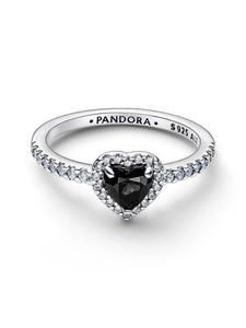 Кольцо Pandora Elevated Black Heart Ring, стерлинговое серебро