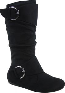 Женские закрытые сапоги среднего голени с круглым носком, застежкой с боковой молнией и плоским каблуком FZ-Fits, Black