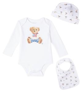 Детский набор Polo Bear: боди из хлопка, слюнявчик и шапочка Polo Ralph Lauren Kids, White Multi