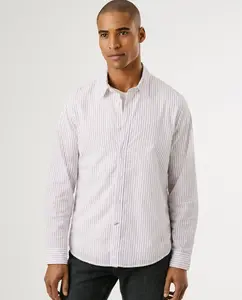 Мужская рубашка поплин классического кроя с полосатым принтом Pepe Jeans, красный