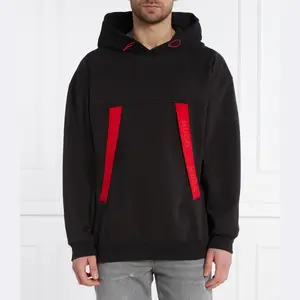 Толстовка оверсайз из детехнико Hugo, черный