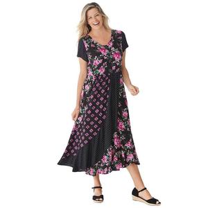 Женщина в женском платье макси с розовым садом больших размеров Woman Within, цвет Black Pretty Rose