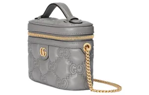 GUCCI GG Matelassé Leather Handle Bag Makeup Box Shoulder Bag, Handbag Mini Women's Gray