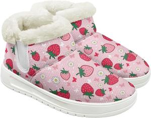 Женские зимние ботинки до щиколотки с флисовой подкладкой, пушистые, теплые, с нескользящей легкой подошвой и эластичным манжетом Cugasmaru, Strawberry