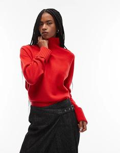 Шерстяной свитер ARKET с высоким воротом и глубокими манжетами красного цвета