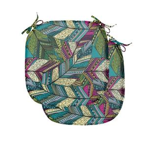 ABAKUHAUS Абстрактные подушки для обеденного стула Экзотический узор из перьев Декоративная водонепроницаемая подушка с ремнями для кухонных сидений 40 см x 40 см Упаковка из 2 шт. Бирюзово-фиолетовый кремовый