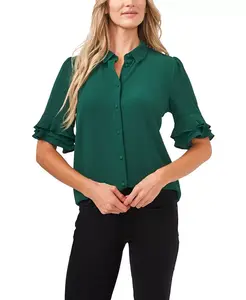 Женская блуза с пуговицами спереди, рюшами и рукавом 3/4 Cece, синий