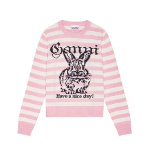 Полосатый свитер с принтом Bunny GANNI, розовый