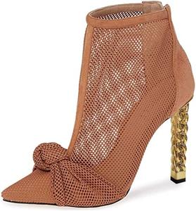 FSJ Модные женские ботильоны с заостренным носком, массивным каблуком, золотистого цвета, высокий каблук, для вечеринки, выпускного, сапоги с молнией, размеры 37-48, Braunes Netz