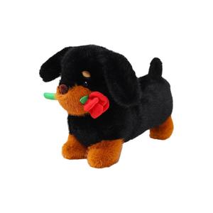 Плюшевая кукла щенок таксы с розами, высота 23см/33см/50см/63см KUKADI, черный