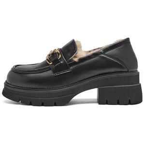 Женские лоферы черные AGSDON, черный[Long Fleece-Lined]N521018