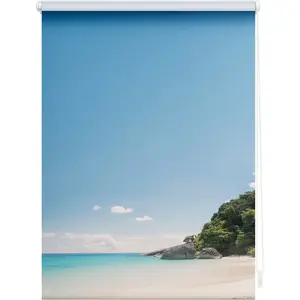 Рулонная штора с боковым управлением Rollo Klemmfix, без сверления, плотная, Южноморский остров - синий плотная защита от бликов | защита от посторонних глаз, подвесная Lichtblick Original, синий/белый