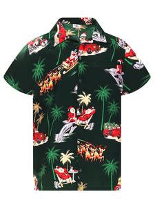 Рубашка на пуговицах классического кроя King Kameha Christmas Dolphin Santa, зеленый