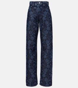 Джинсы широкого кроя с цветочным принтом Dries Van Noten, индиго