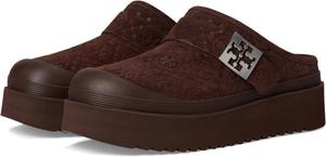 Сабо Tory Burch Women's Mellow Shearling Platform Mule, Dark Cocoa Tmono/Silver