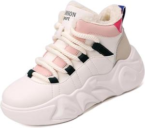 Женские зимние ботинки с искусственным мехом, мягкой плюшевой подкладкой, термоботинки для прогулок на улице и повседневной зимней носки ODUODU, White-Pink