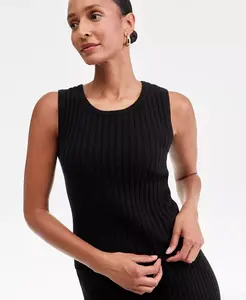 Миниатюрный топ из кашемира в рубчик с круглым вырезом Charter Club, черный