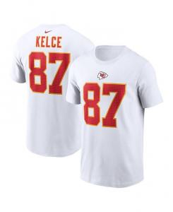 Мужская белая футболка Kansas City Chiefs с именем и номером игрока Travis Kelce Nike, белый