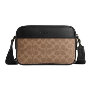 COACH Искусственная кожа Грэм с кожаными вставками наплечная сумка через плечо средний размер мужская коричневая желтая и черная