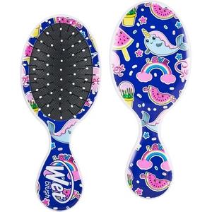 WetBrush Mini Happy Hair, ультрамягкая щетина, идеальная щетка для путешествий для всех типов волос, фантазийный синий, розовый, черный, 1 шт. Wet Brush